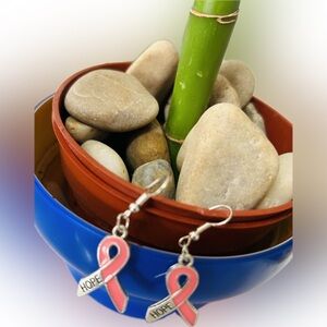 Elegant Pink Ribbon Hope Wording Breast Cancer Awareness Fashion Earrings